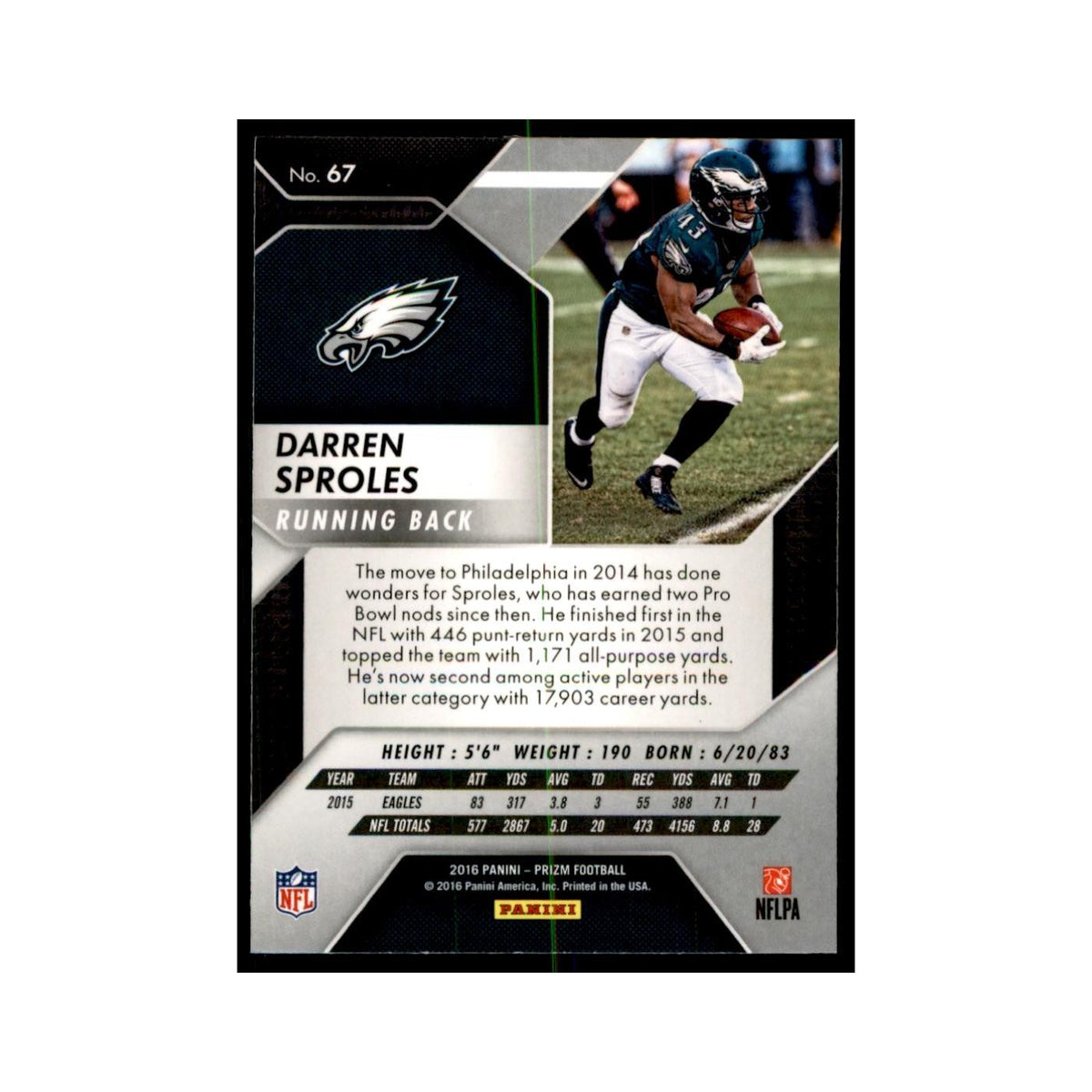 2016 Prizm Darren Sproles Football Cards #67