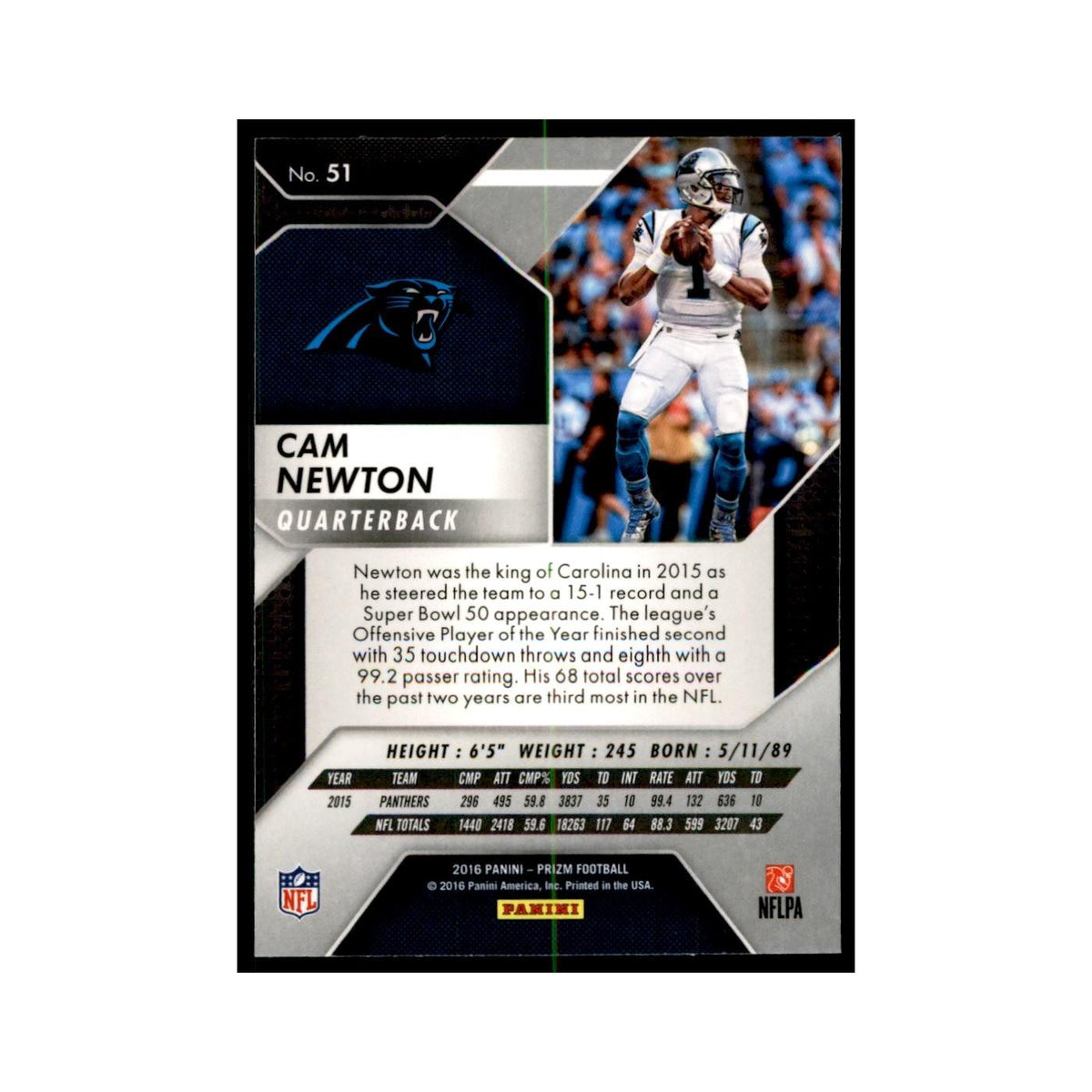 2016 Prizm Cam Newton Football Cards #51