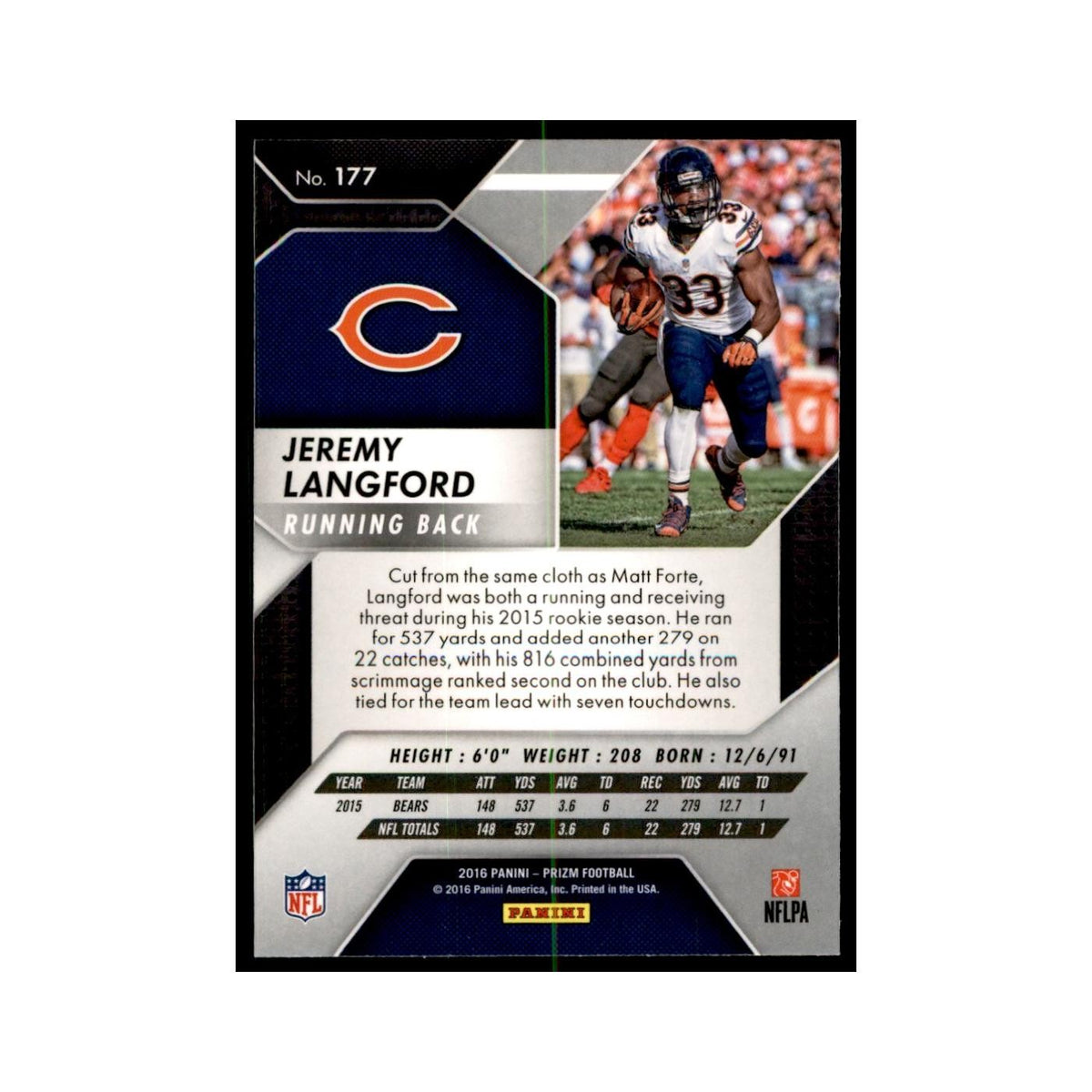 2016 Prizm Jeremy Langford Football Cards #177