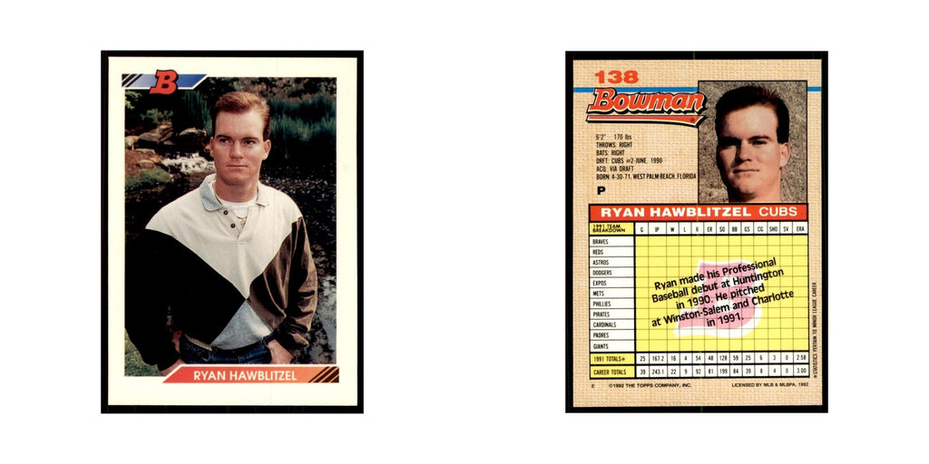 1992 Bowman Ryan Hawblitzel Baseball Cards #138
