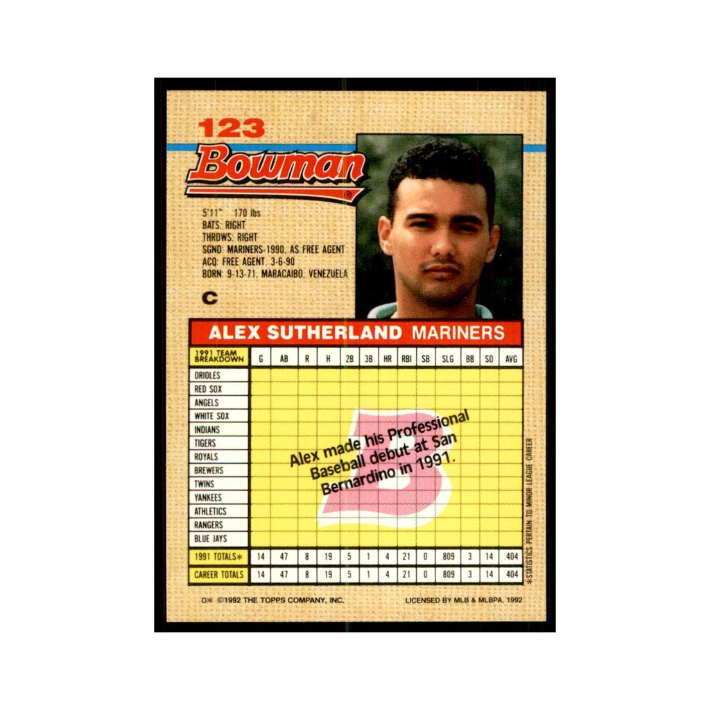 1992 Bowman Alex Sutherland Baseball Cards #123