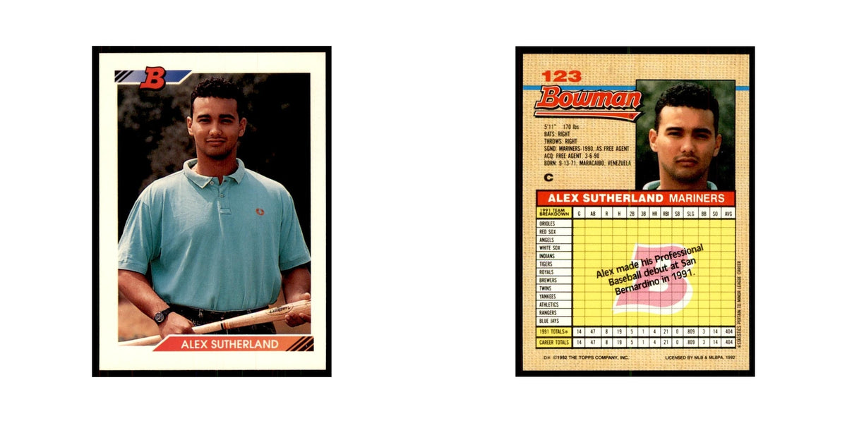 1992 Bowman Alex Sutherland Baseball Cards #123