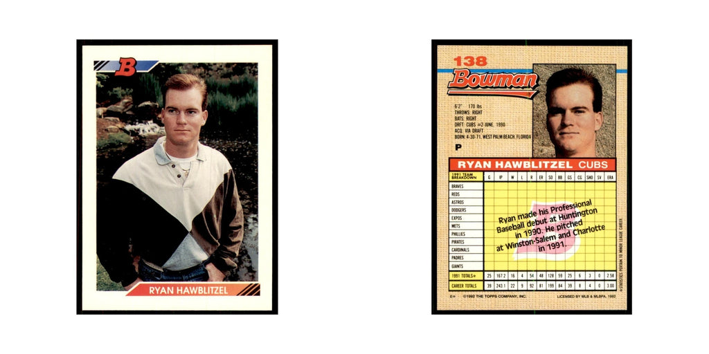 1992 Bowman Ryan Hawblitzel Baseball Cards #138