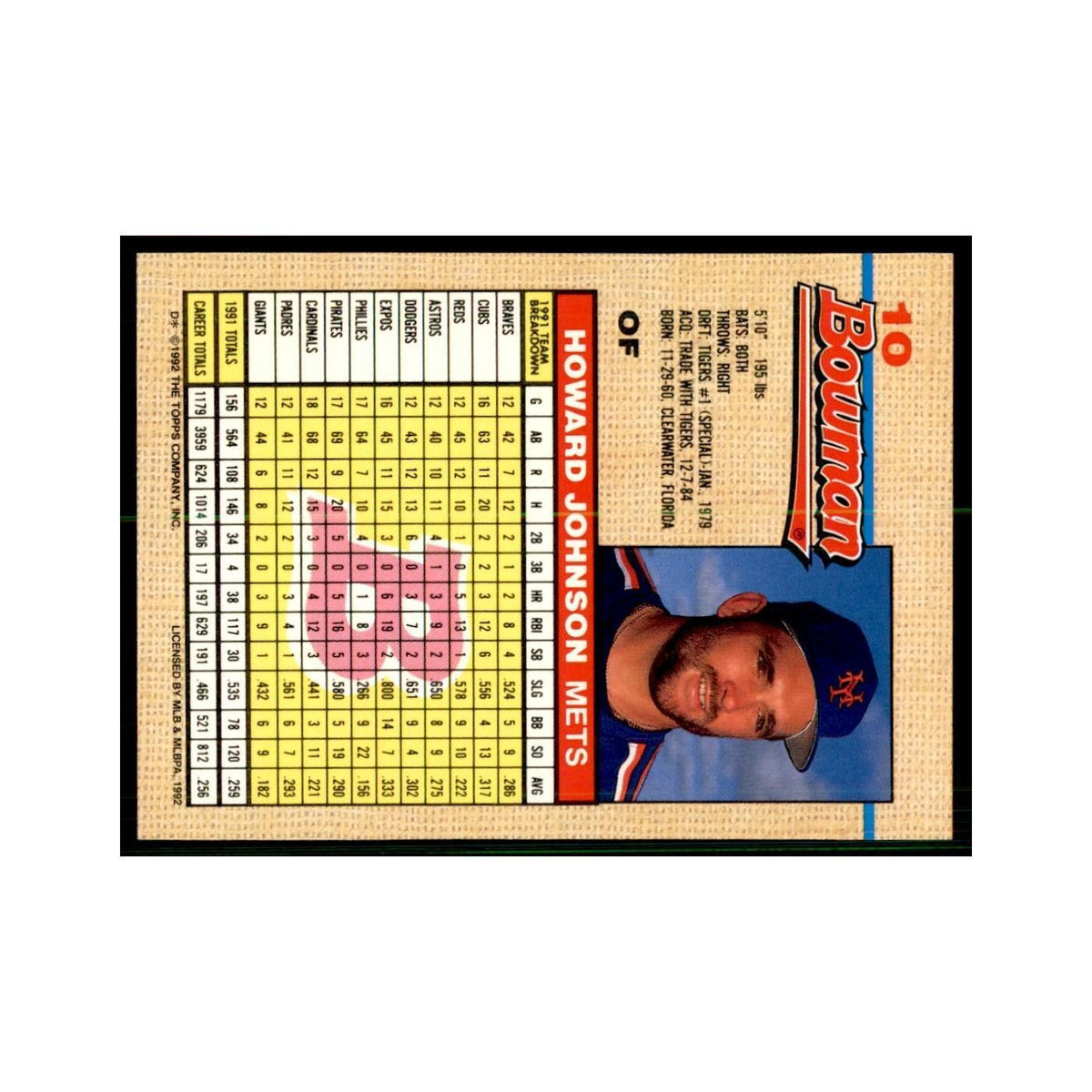 1992 Bowman Howard Johnson Baseball Cards #10