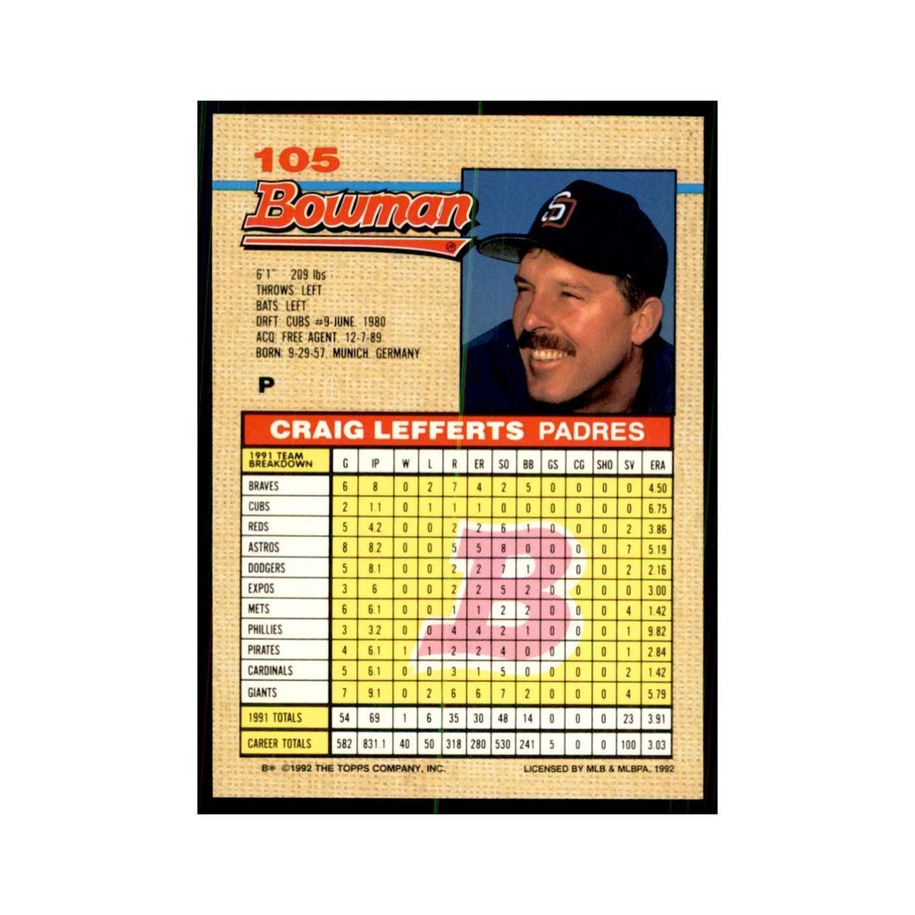 1992 Bowman Craig Lefferts Baseball Cards #105