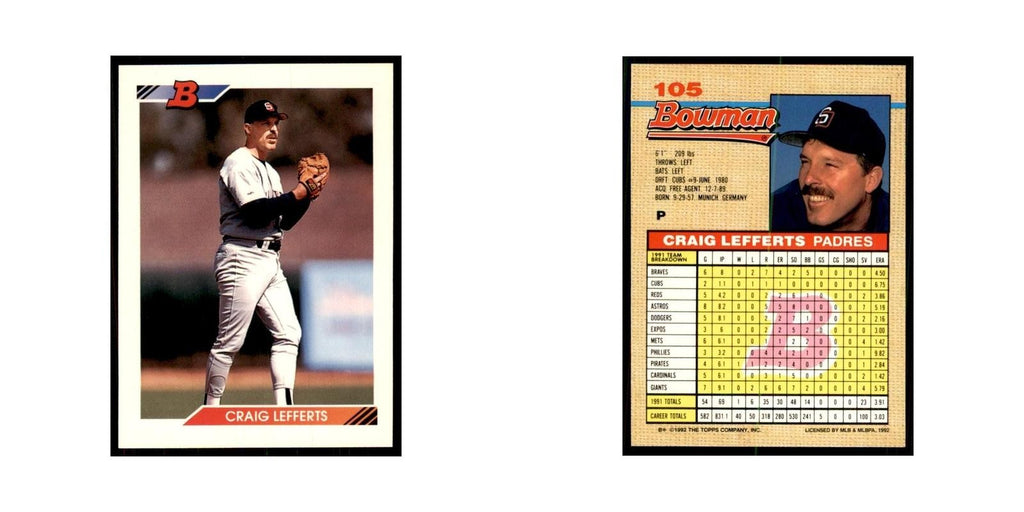 1992 Bowman Craig Lefferts Baseball Cards #105