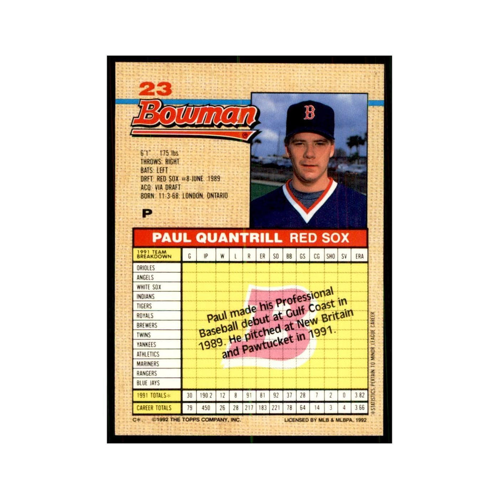 1992 Bowman Paul Quantrill Baseball Cards #23