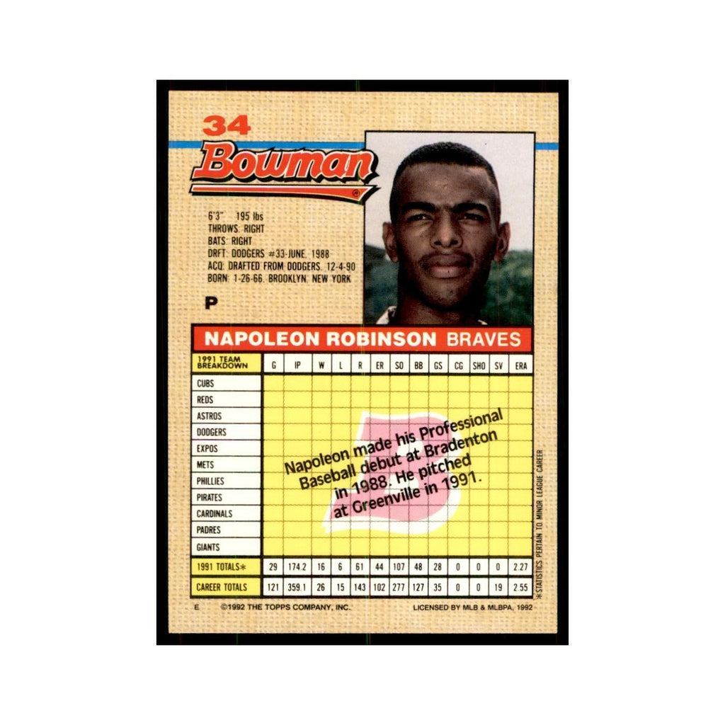 1992 Bowman Napoleon Robinson Baseball Cards #34
