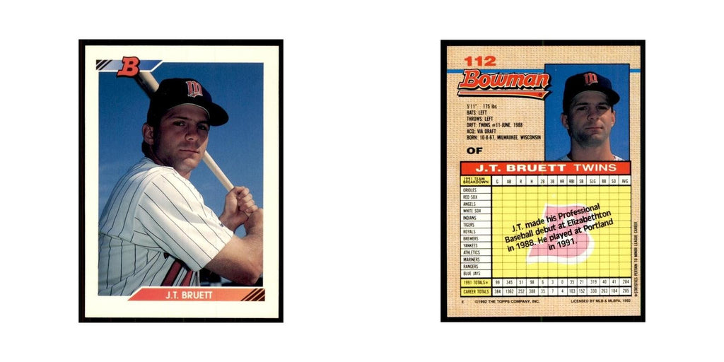 1992 Bowman J.T. Bruett Baseball Cards #112