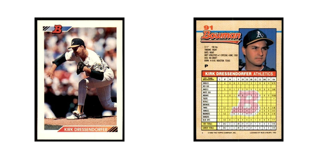 1992 Bowman Kirk Dressendorfer Baseball Cards #91