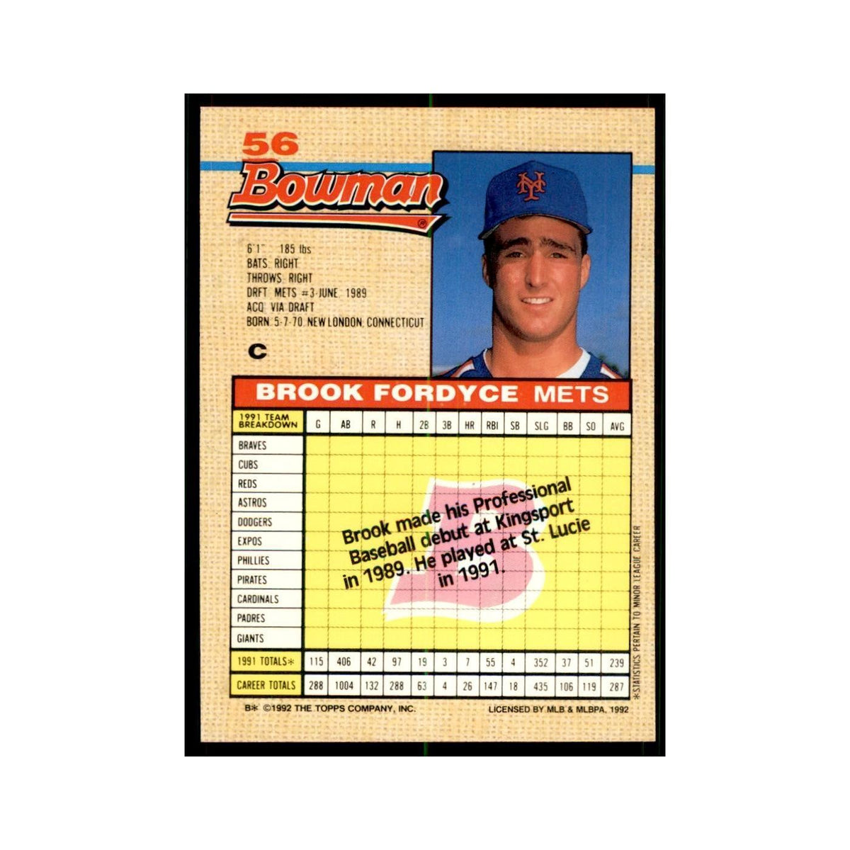 1992 Bowman Brook Fordyce Baseball Cards #56