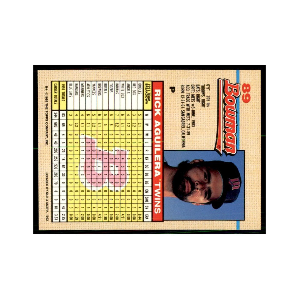 1992 Bowman Rick Aguilera Baseball Cards #89