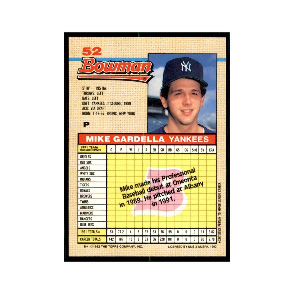 1992 Bowman Mike Gardella Baseball Cards #52
