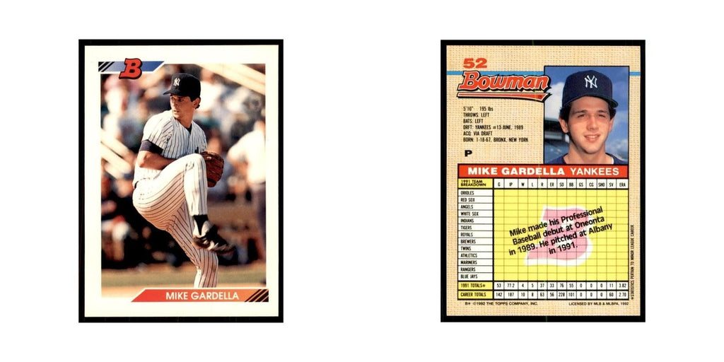 1992 Bowman Mike Gardella Baseball Cards #52