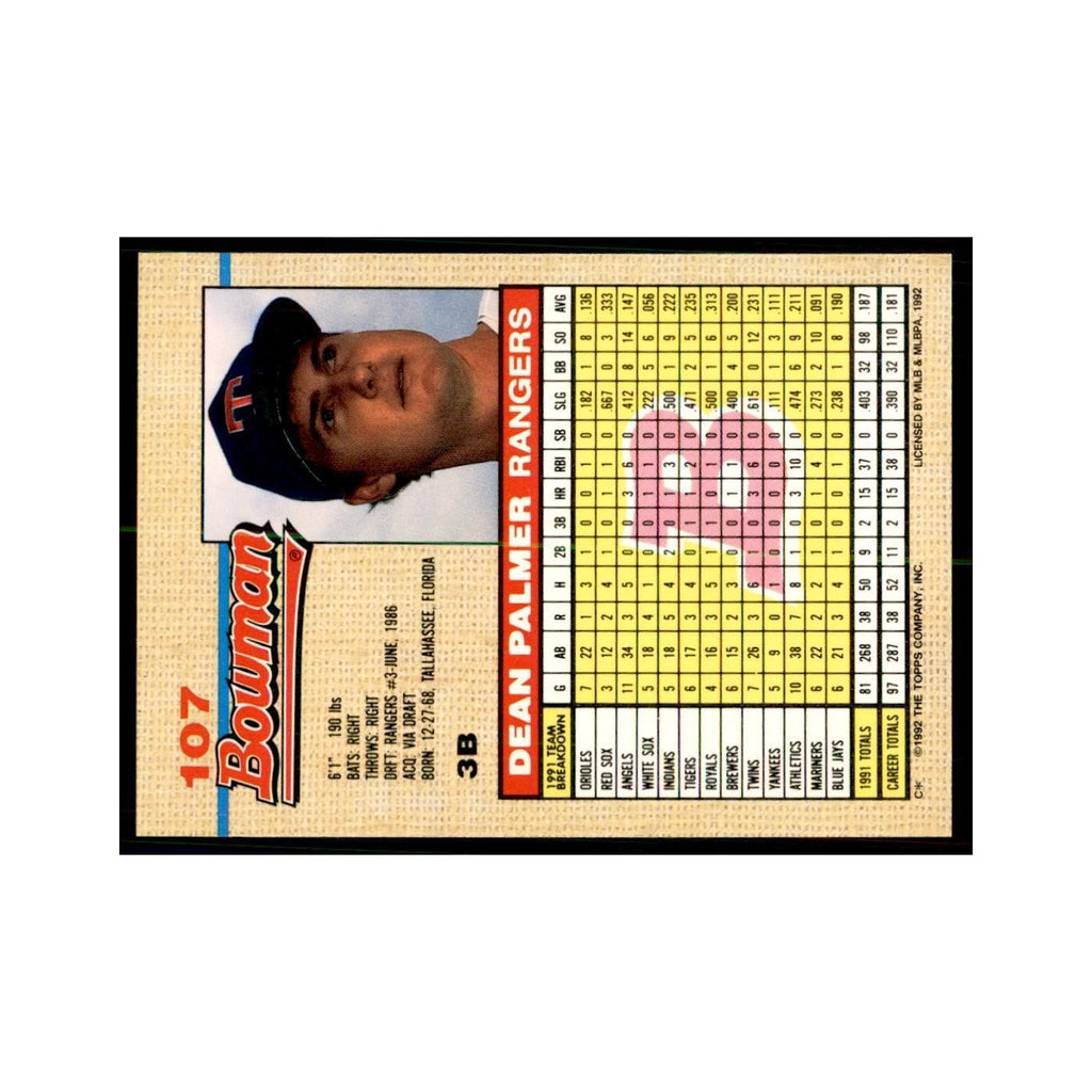 1992 Bowman Dean Palmer Baseball Cards #107