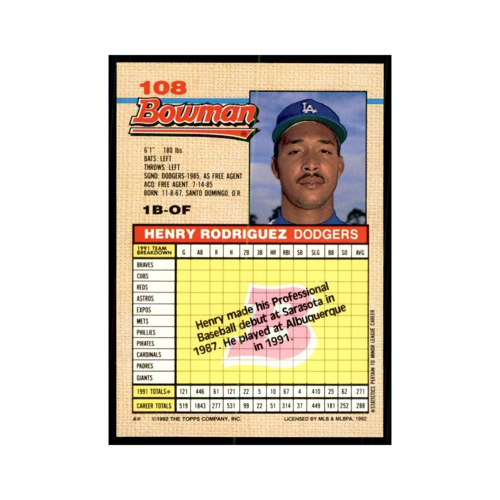 1992 Bowman Henry Rodriguez Baseball Cards #108