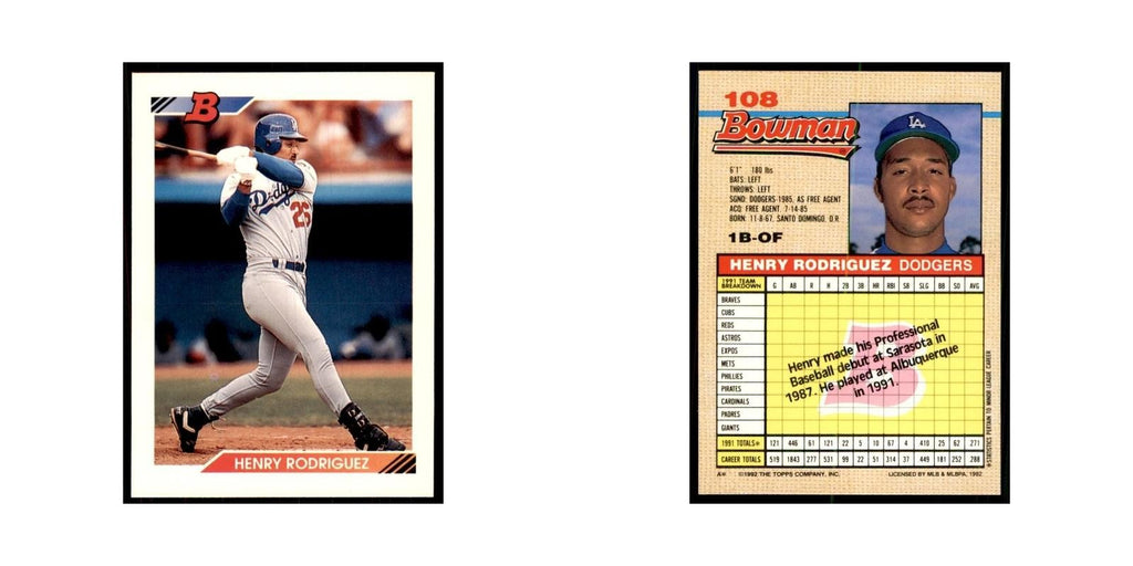 1992 Bowman Henry Rodriguez Baseball Cards #108