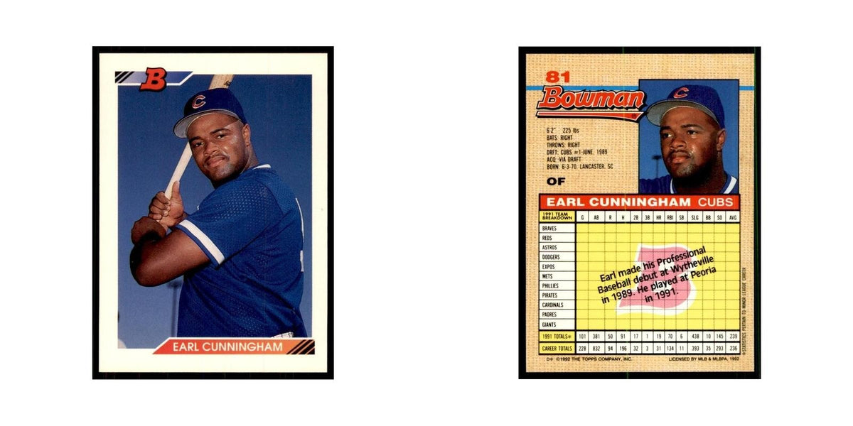 1992 Bowman Earl Cunningham Baseball Cards #81