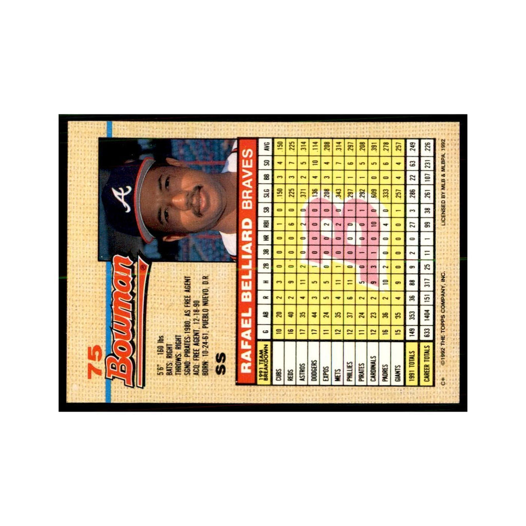 1992 Bowman Rafael Belliard Baseball Cards #75