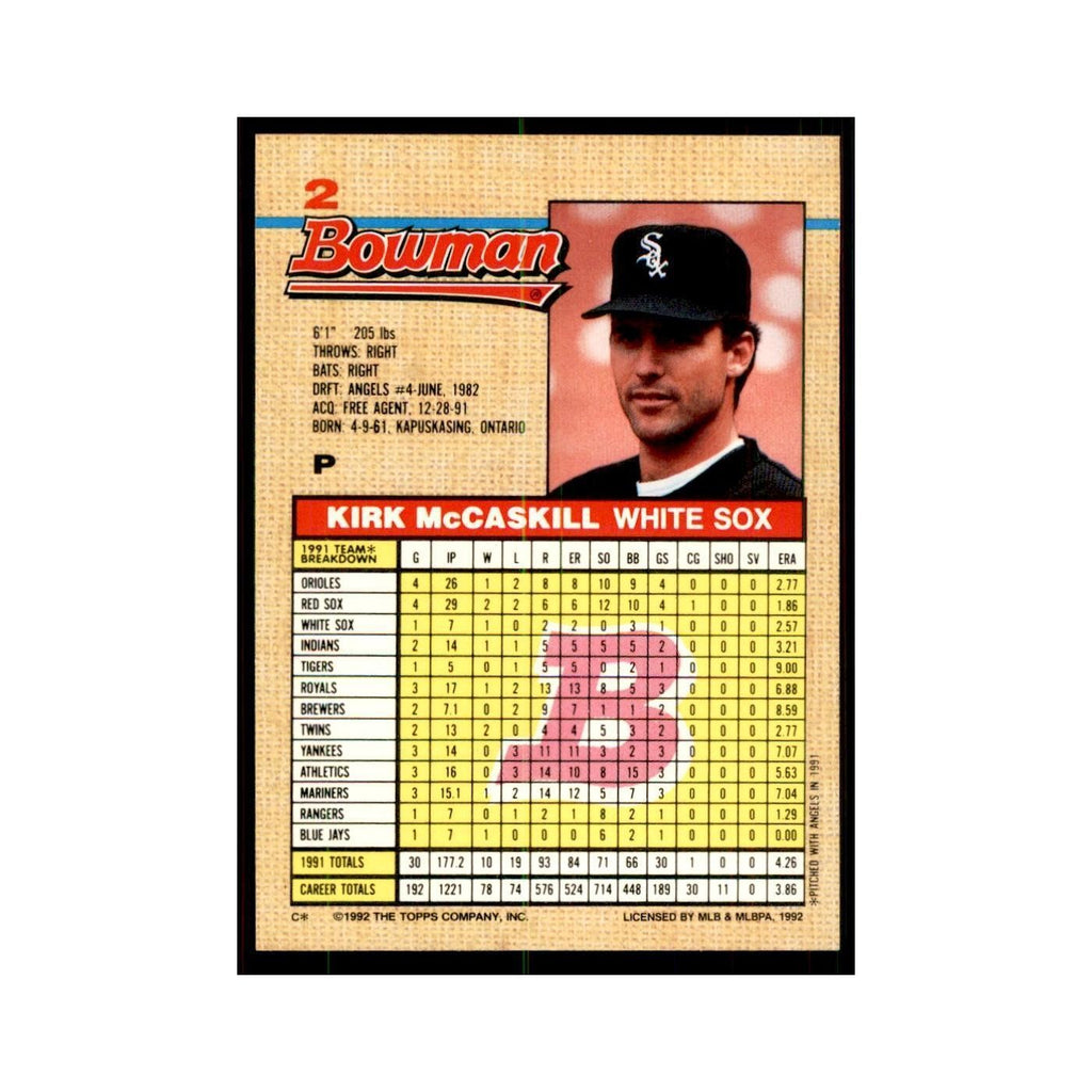 1992 Bowman Kirk McCaskill Baseball Cards #2