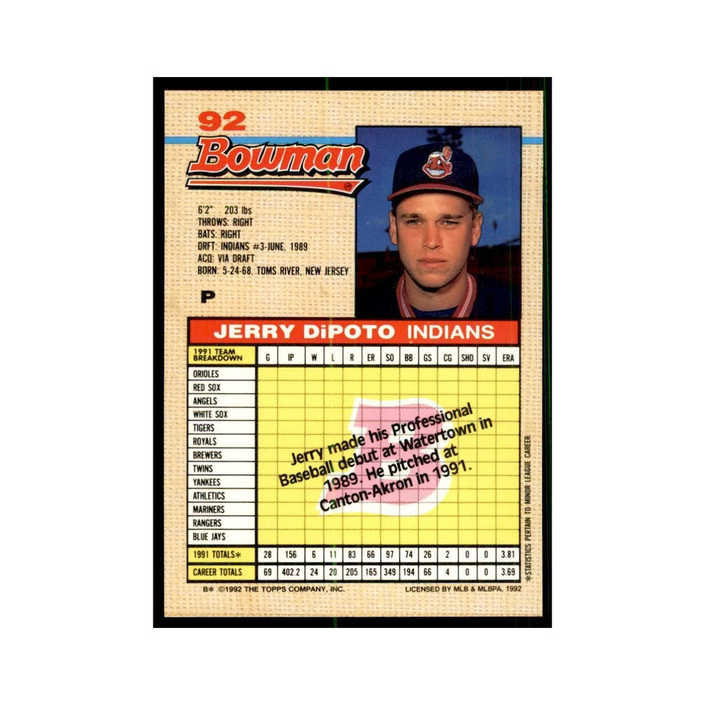 1992 Bowman Jerry DiPoto Baseball Cards #92