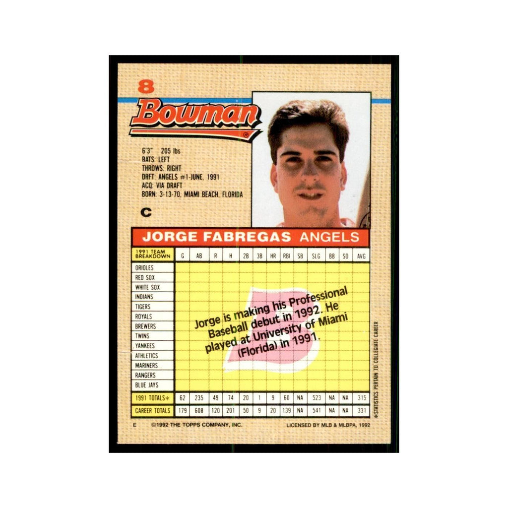 1992 Bowman Jorge Fabregas Baseball Cards #8