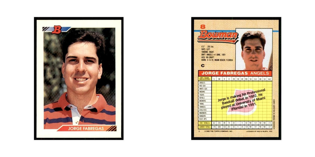 1992 Bowman Jorge Fabregas Baseball Cards #8