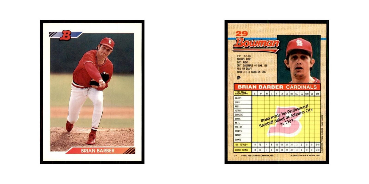 1992 Bowman Brian Barber Baseball Cards #29