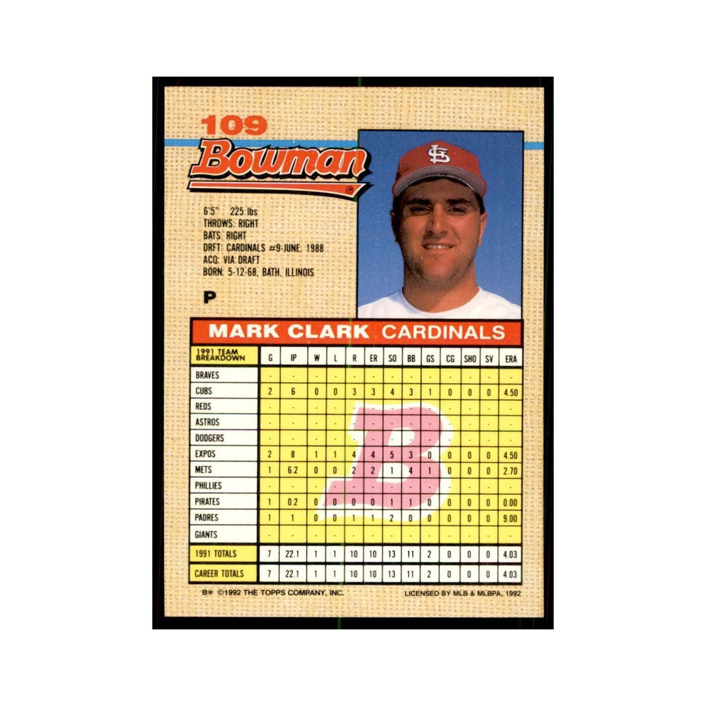 1992 Bowman Mark Clark Baseball Cards #109
