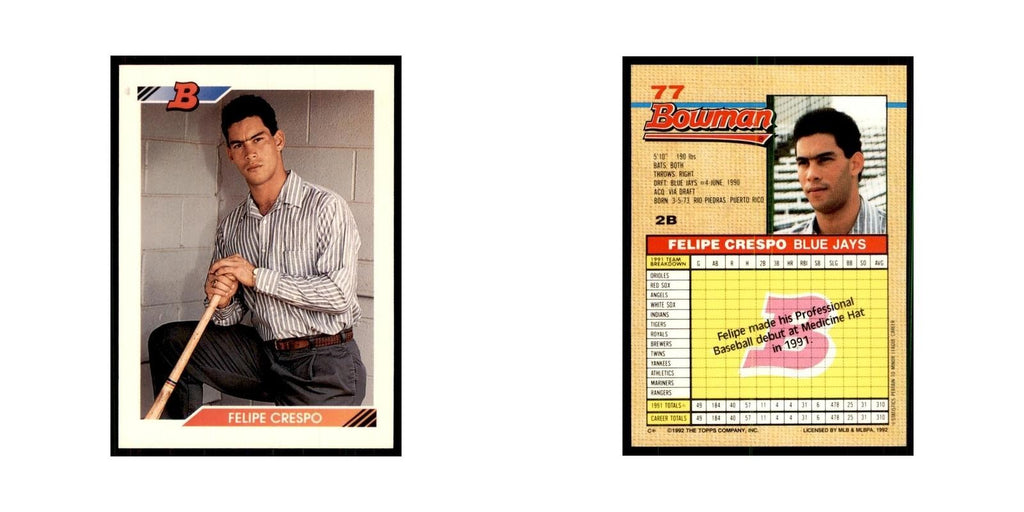 1992 Bowman Felipe Crespo Baseball Cards #77