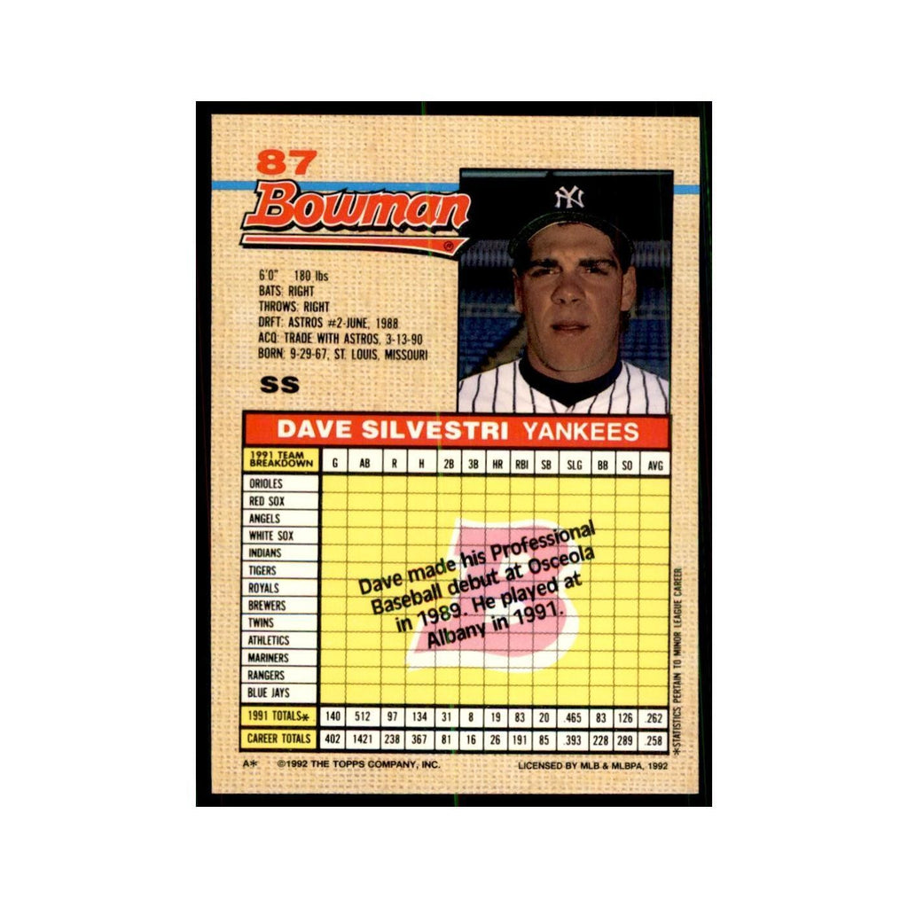1992 Bowman Dave Silvestri Baseball Cards #87