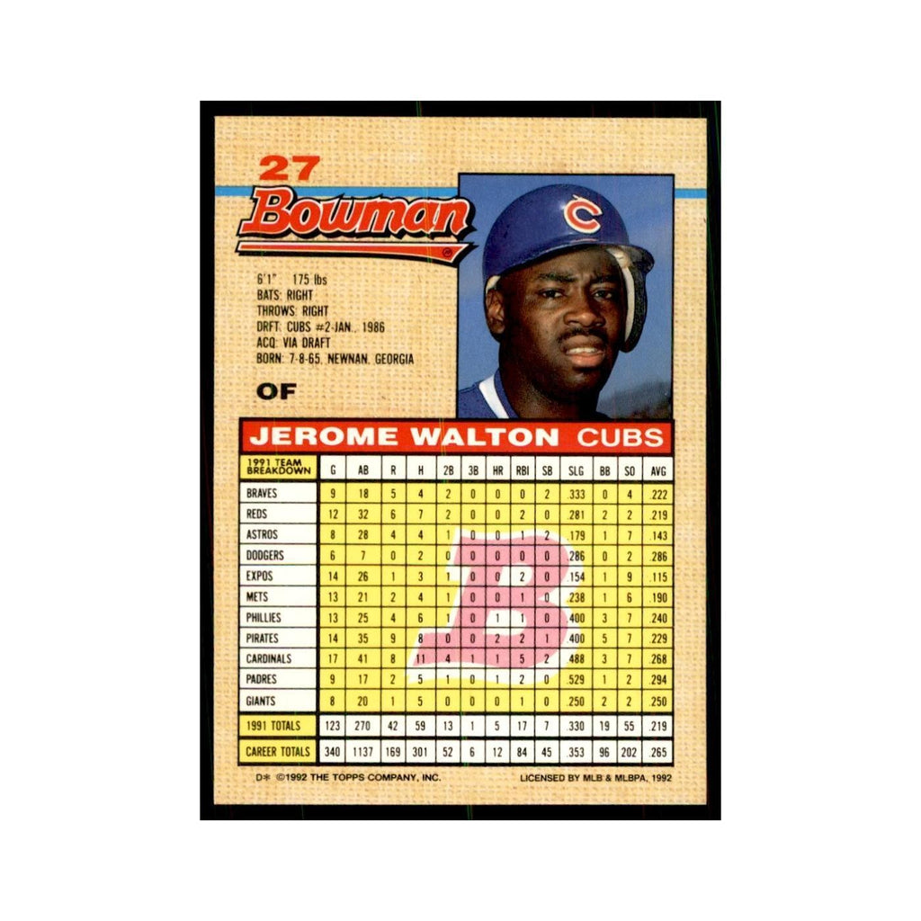 1992 Bowman Jerome Walton Baseball Cards #27