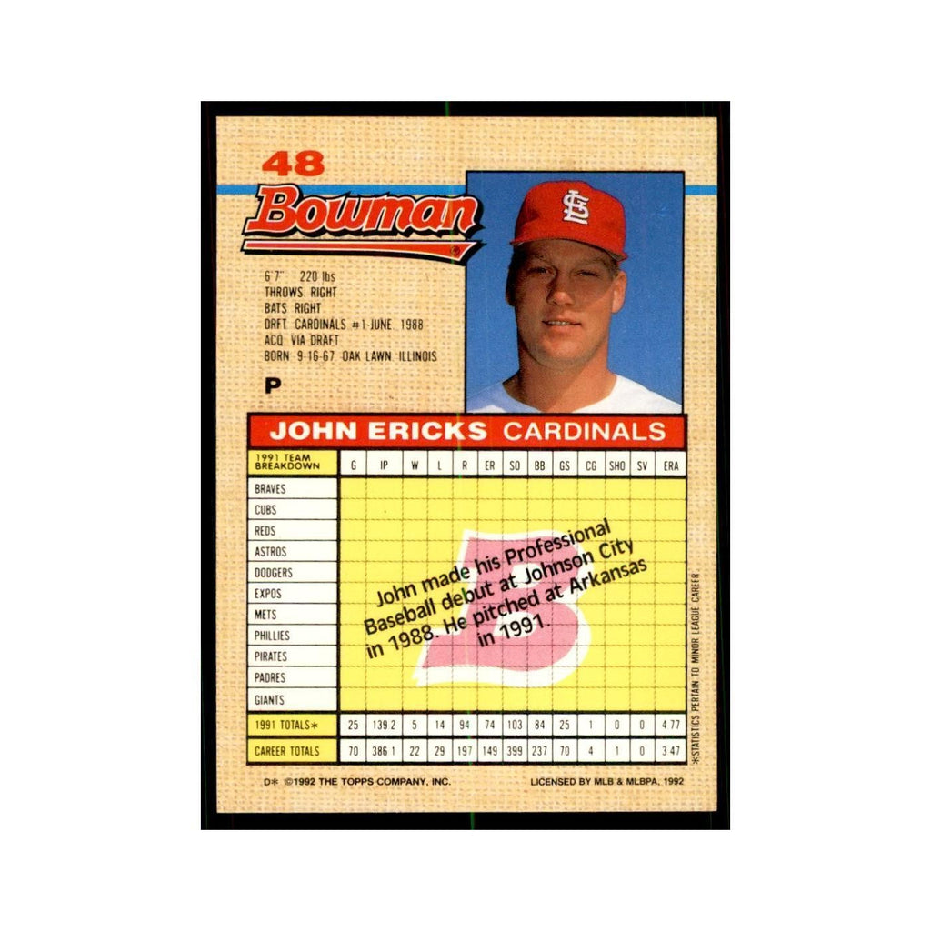 1992 Bowman John Ericks Baseball Cards #48
