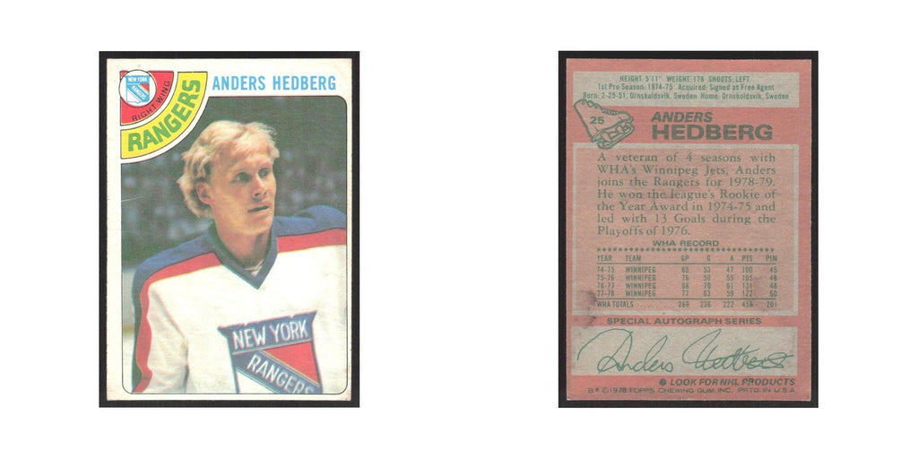 1978 Topps Anders Hedberg New York Rangers #25