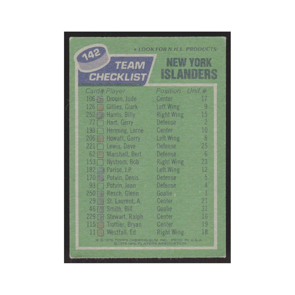 1976 Topps Team Card New York Islanders #142
