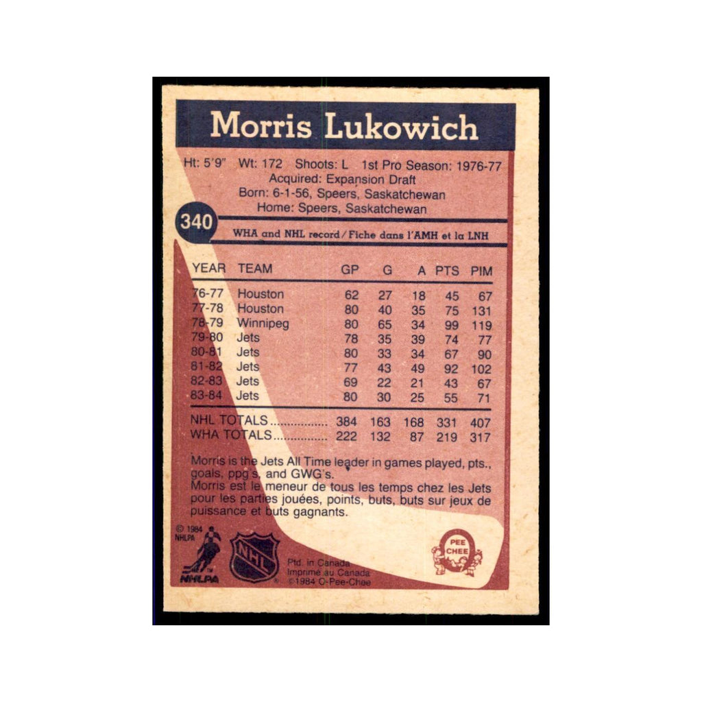 1984 O-Pee-Chee Morris Lukowich Winnipeg Jets #340