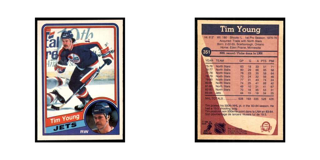 1984 O-Pee-Chee Tim Young Winnipeg Jets #351