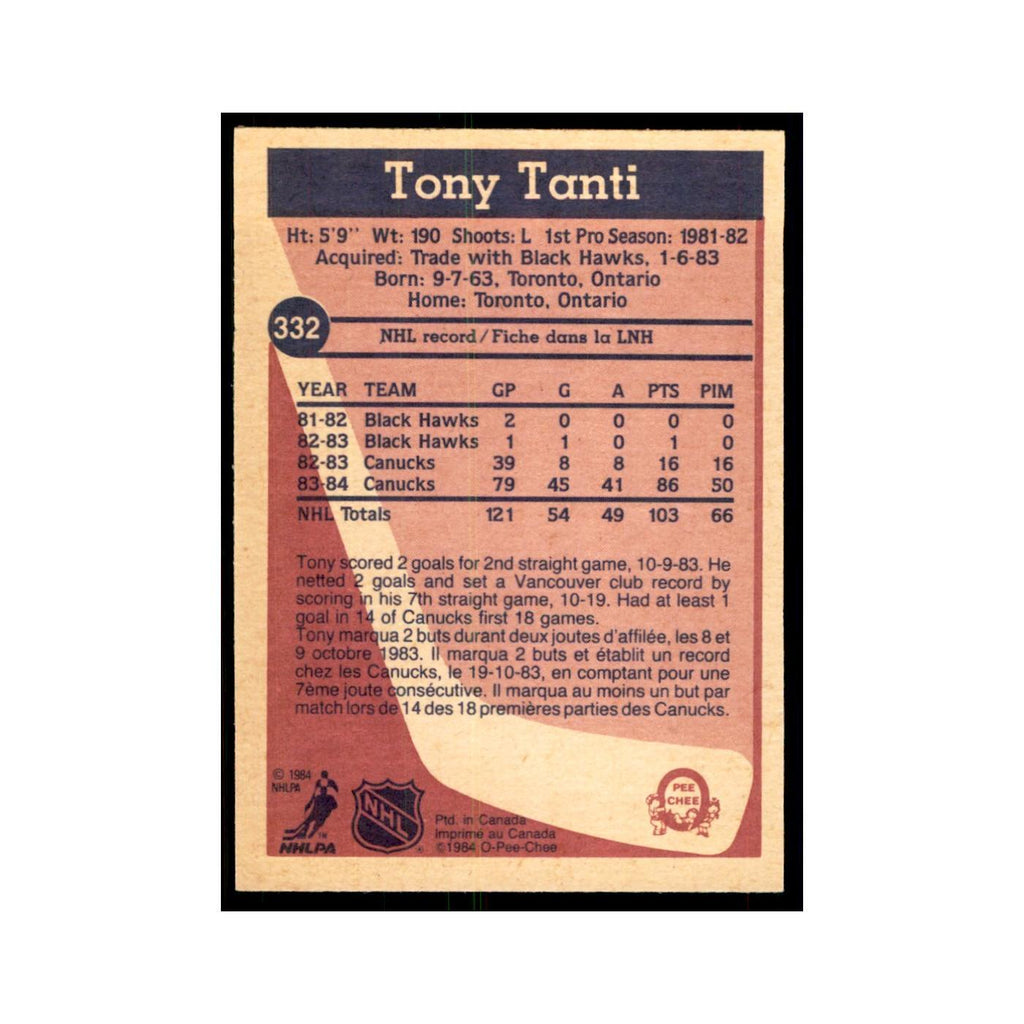 1984 O-Pee-Chee Tony Tanti Vancouver Canucks #332