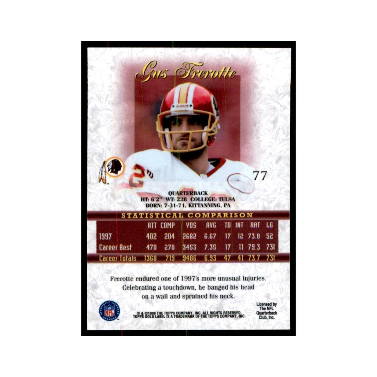 1998 Topps Gold Label Gus Ferotte Football Cards #77