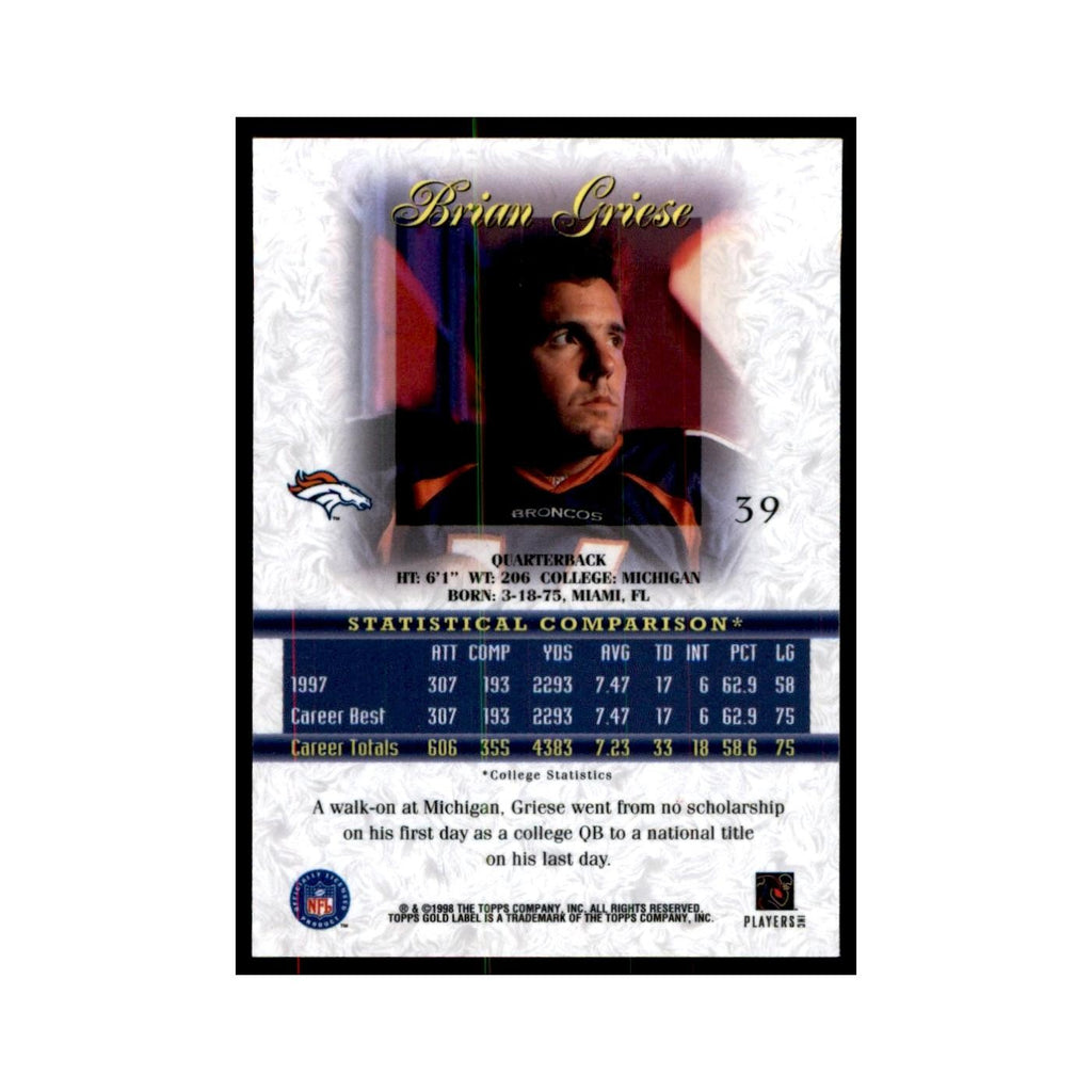 1998 Topps Gold Label Brian Griese Football Cards #39