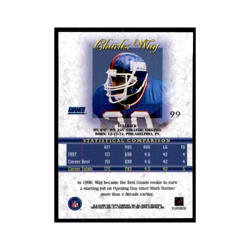 1998 Topps Gold Label Charles Way Football Cards #99