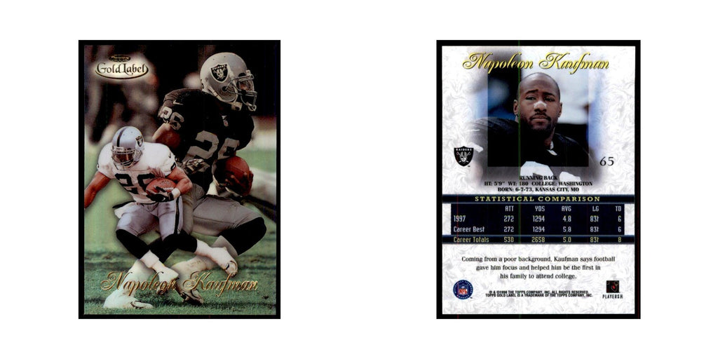 1998 Topps Gold Label Napoleon Kaufman Football Cards #65