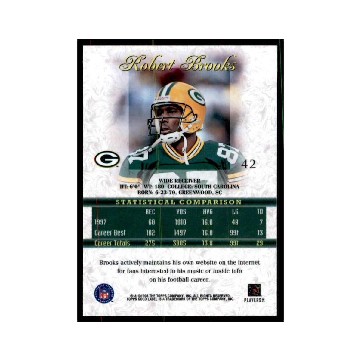 1998 Topps Gold Label Robert Brooks Football Cards #42