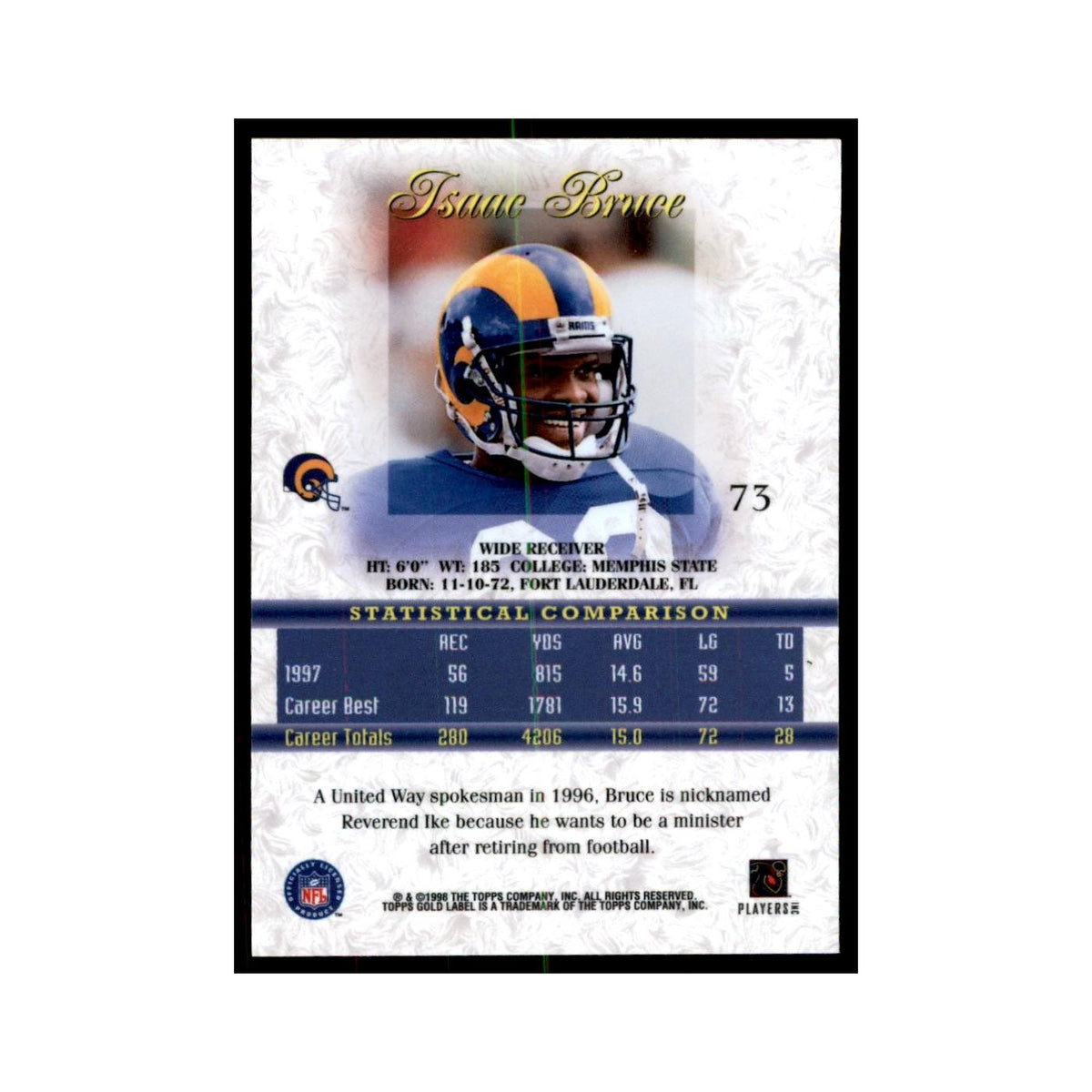 1998 Topps Gold Label Isaac Bruce Football Cards #73
