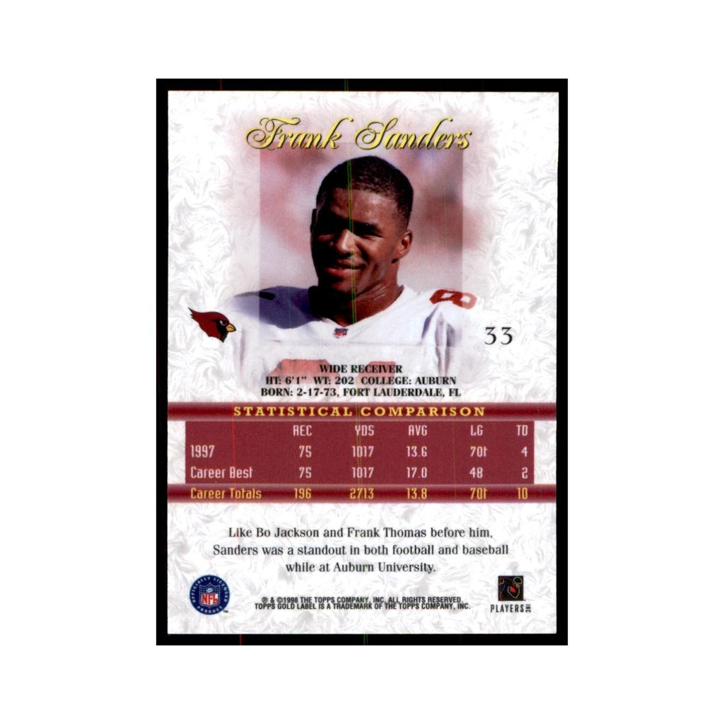 1998 Topps Gold Label Frank Sanders Football Cards #33