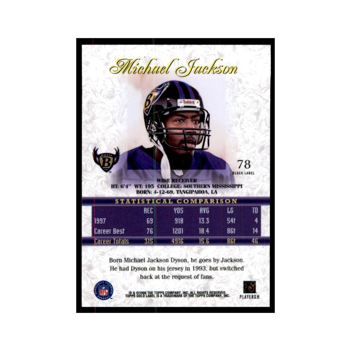 1998 Topps Gold Label Michael Jackson Football Cards #78