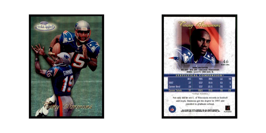 1998 Topps Gold Label Tony Simmons Football Cards #46