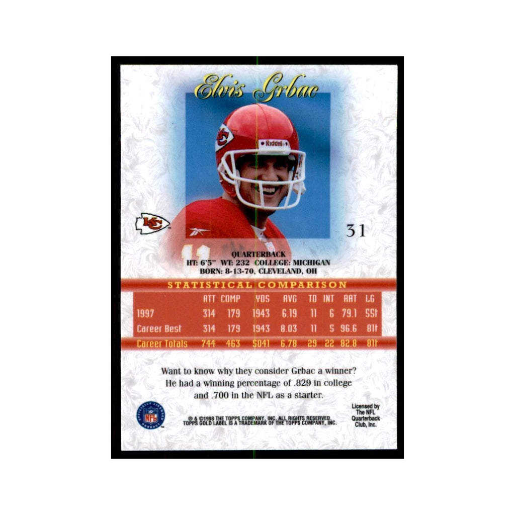 1998 Topps Gold Label Elvis Grbac Football Cards #31