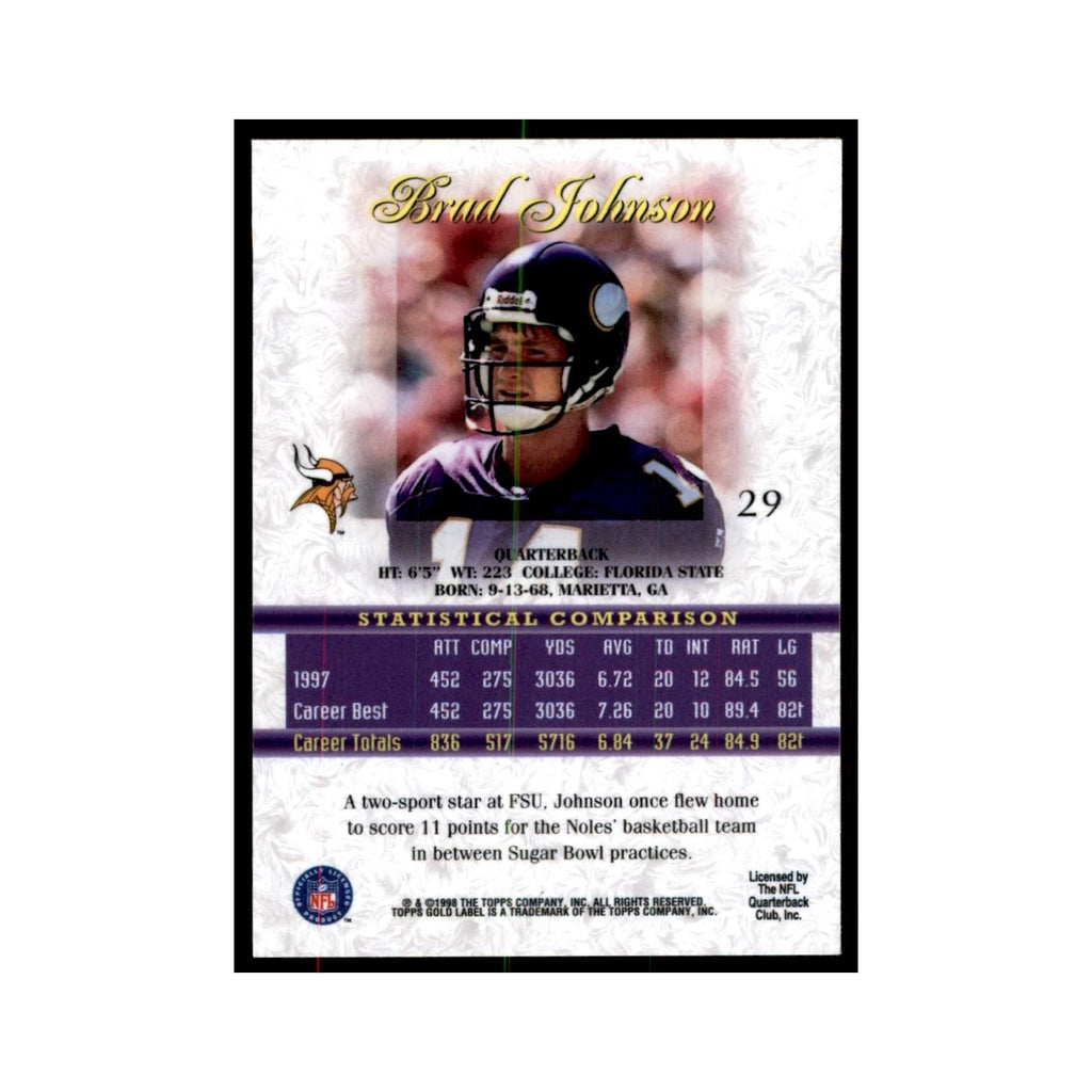 1998 Topps Gold Label Brad Johnson Football Cards #29