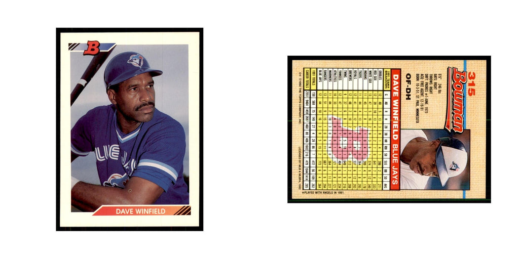 1992 Bowman Dave Winfield Baseball Cards #315